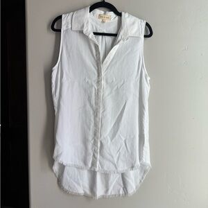 Cloth & Stone Tencel Sleeveless Top White Coastal Chic Minimal Raw Hem M
